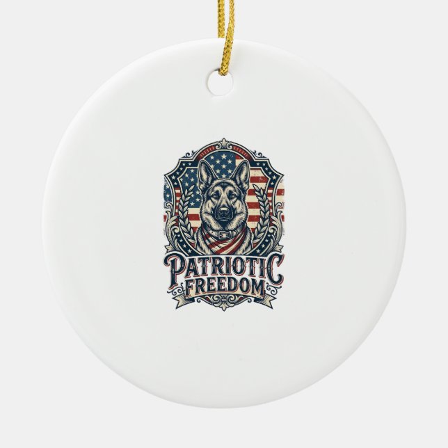 Patriotic German Shepherd Vector Graphic Tee_1 Ceramic Ornament (Front)