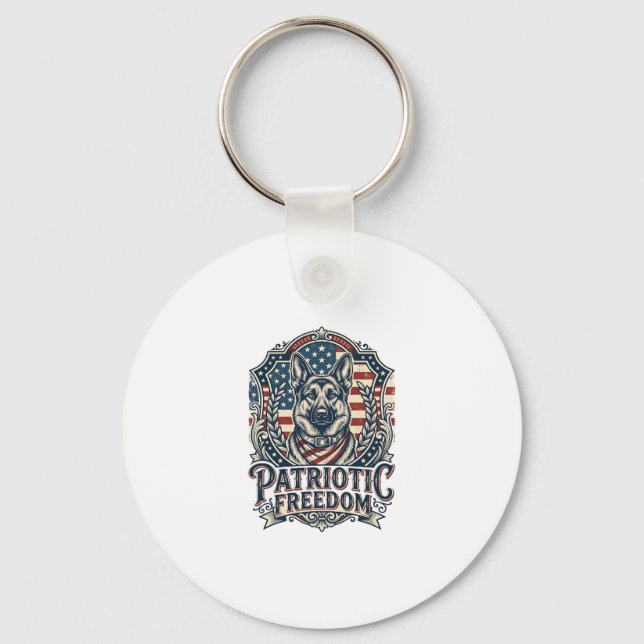 Patriotic German Shepherd Vector Graphic Tee_1 Keychain (Front)