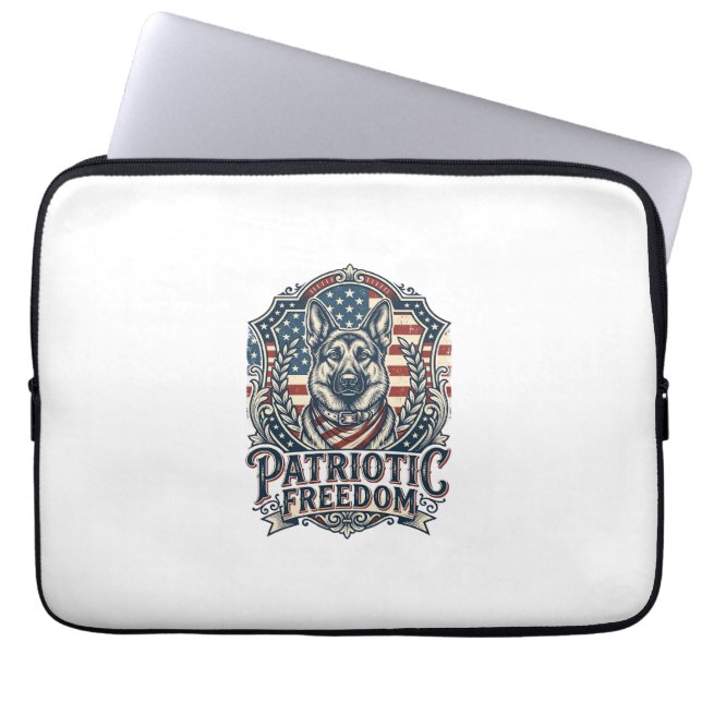Patriotic German Shepherd Vector Graphic Tee_1 Laptop Sleeve (Front)