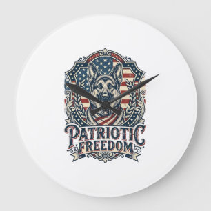 Patriotic German Shepherd Vector Graphic Tee_1 Large Clock