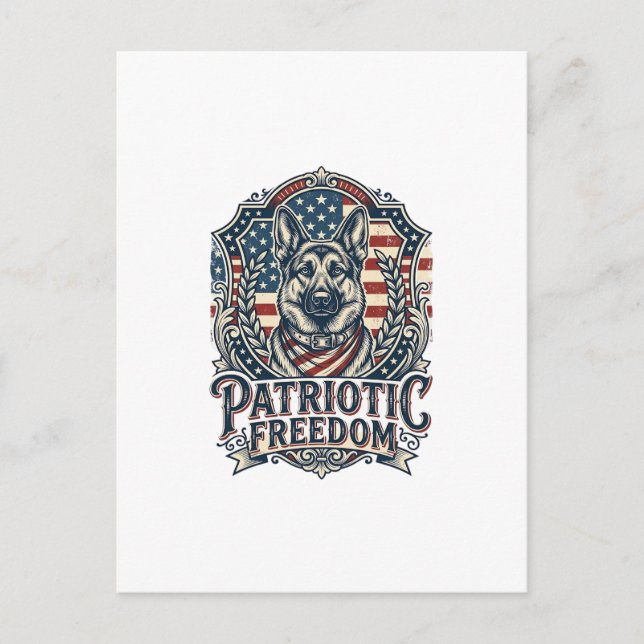 Patriotic German Shepherd Vector Graphic Tee_1 Postcard (Front)