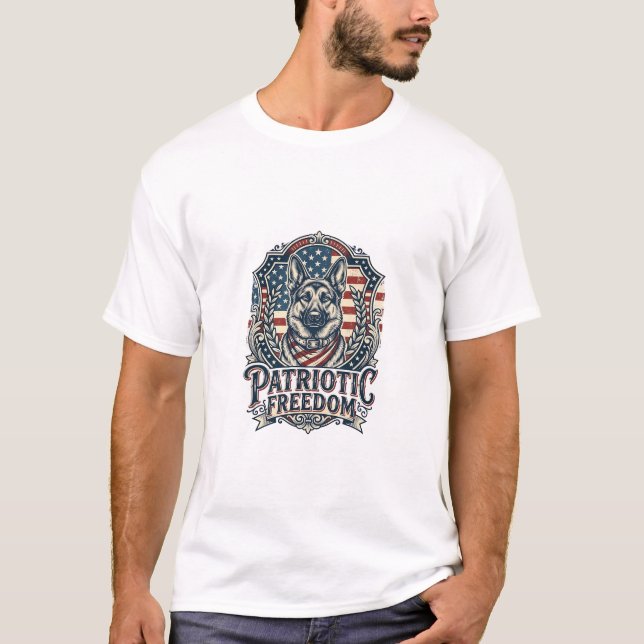 Patriotic German Shepherd Vector Graphic Tee_1 T-Shirt (Front)
