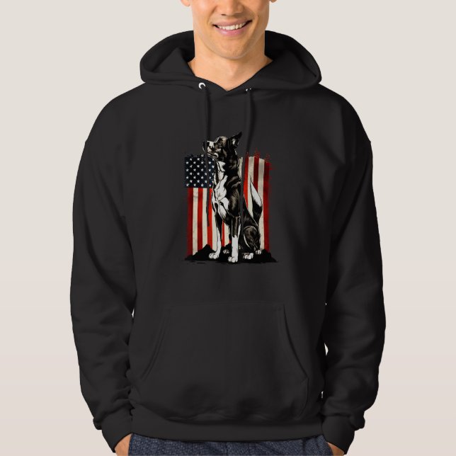 Patriotic German Shepherd With American Flag Hoodie (Front)