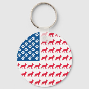 Patriotic German Shepherds Keychain