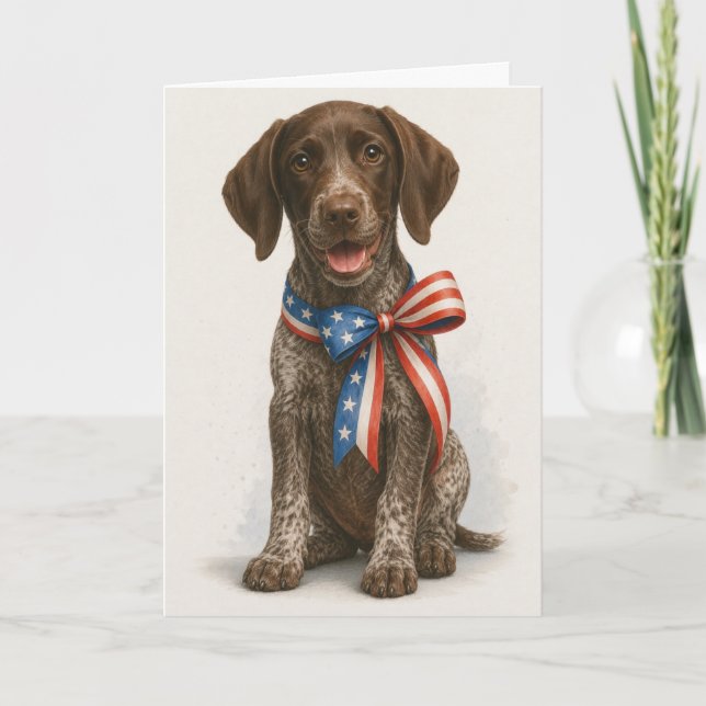 Patriotic German Shorthaired Pointer Greeting Card (Front)