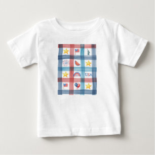 Patriotic Gingham America 4th of July Summer Baby T-Shirt