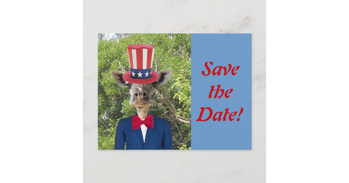 Patriotic Giraffe Save the Date Postcard | Zazzle