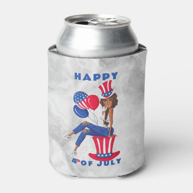 Patriotic Girl 4th Of July Can Cooler (Can Front)