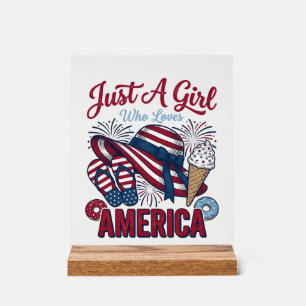 Patriotic Girl America Summer Vintage T-Shirt Desi Acrylic Sign