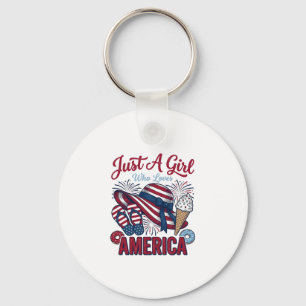 Patriotic Girl America Summer Vintage T-Shirt Desi Keychain