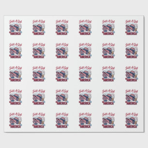 Patriotic Girl America Summer Vintage T-Shirt Desi Wrapping Paper