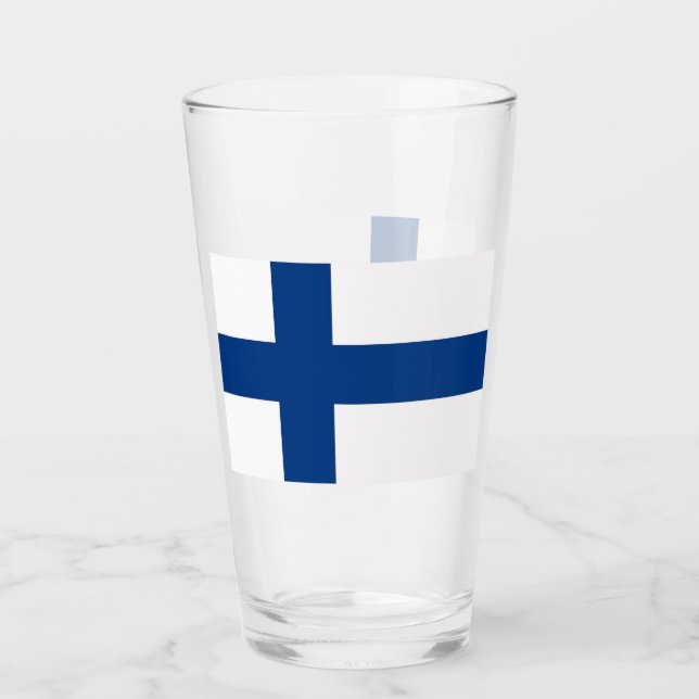 Patriotic glass cup with flag of Finland (Front)