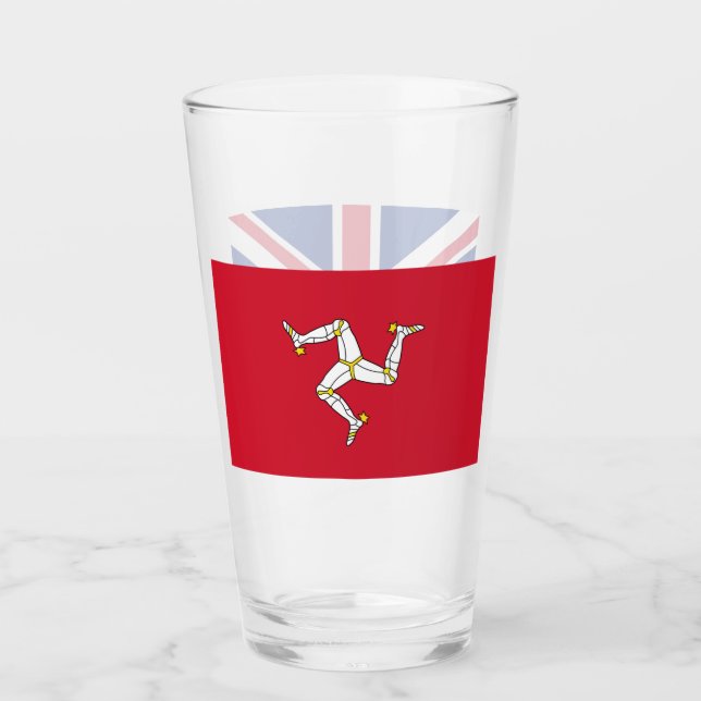 Patriotic glass cup with flag of Isle of Man (Front)