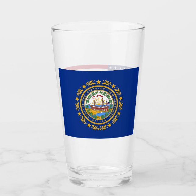 Patriotic glass cup with flag of New Hampshire (Front)