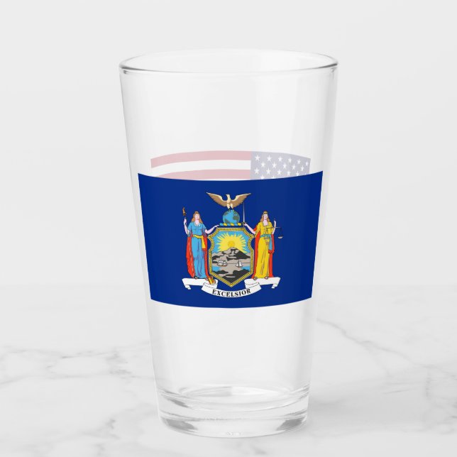 Patriotic glass cup with flag of New York (Front)