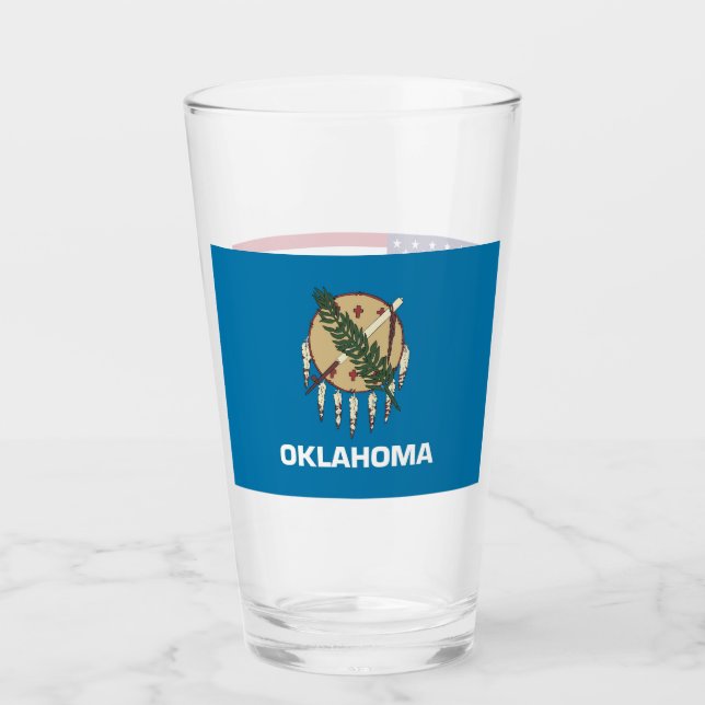 Patriotic glass cup with flag of Oklahoma (Front)