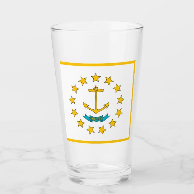 Patriotic glass cup with flag of Rhode Island (Front)