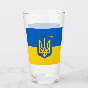 Patriotic glass cup with flag of Ukraine