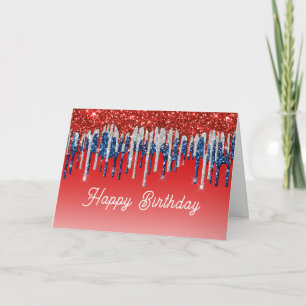 Patriotic Glitter Drip Americana  Birthday Card