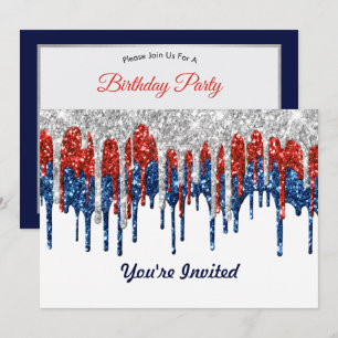 Patriotic Glitter Drips Birthday Invitation