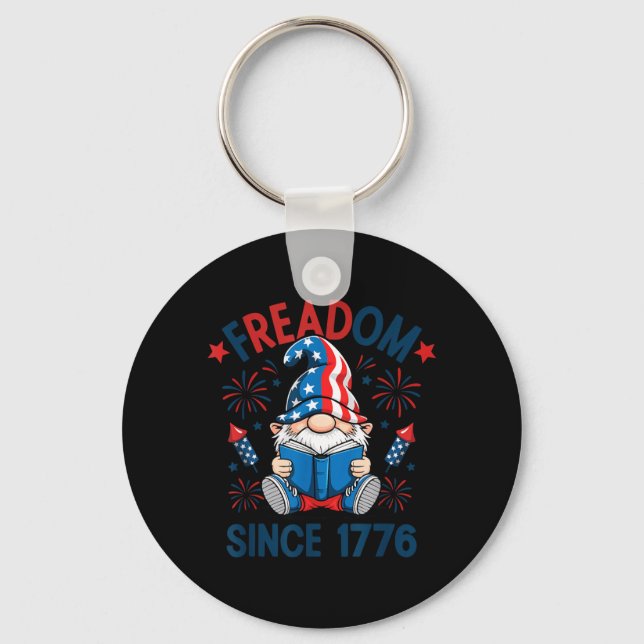 Patriotic Gnome Firework Freadom 1776 American Keychain (Front)