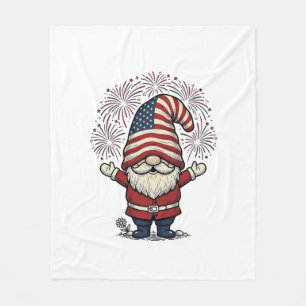 Patriotic Gnome Fireworks Vintage Vector Design_1 Fleece Blanket