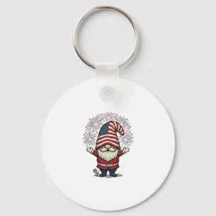 Patriotic Gnome Fireworks Vintage Vector Design_1 Keychain