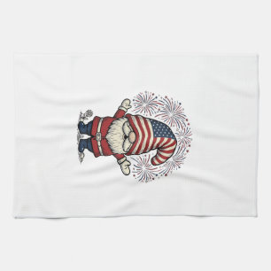 Patriotic Gnome Fireworks Vintage Vector Design_1 Kitchen Towel