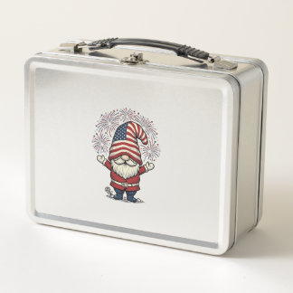 Patriotic Gnome Fireworks Vintage Vector Design_1 Metal Lunch Box