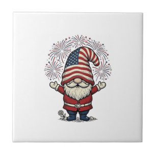 Patriotic Gnome Fireworks Vintage Vector Design_1 Tile