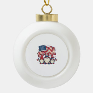 Patriotic Gnome Flag Vintage Engraving Design_1 Ceramic Ball Christmas Ornament