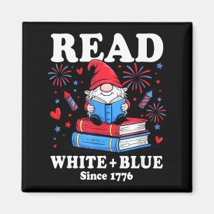 Patriotic Gnome Read White Blue 4th of July Book Magnet