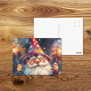 Patriotic Gnome Sparkler Celebration Postcard