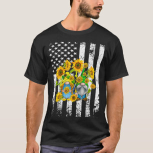 Patriotic Gnome Sunflower Vintage Flag 4th Of July T-Shirt