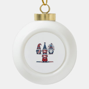 Patriotic Gnome Trio Vintage Vector Design_1 Ceramic Ball Christmas Ornament