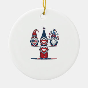 Patriotic Gnome Trio Vintage Vector Design_1 Ceramic Ornament