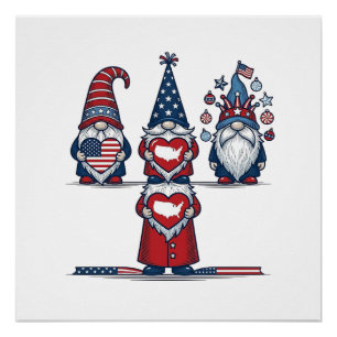 Patriotic Gnome Trio Vintage Vector Design_1 Poster