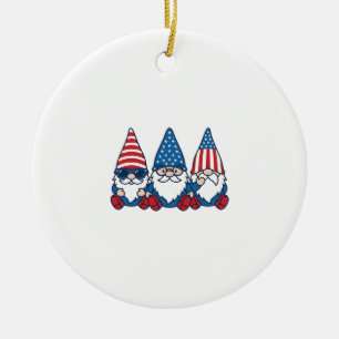 Patriotic Gnome Trio Vintage Vector Shirt Design_1 Ceramic Ornament