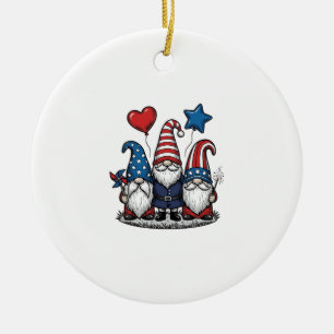 Patriotic Gnome Vintage Engraving Vector Design_1 Ceramic Ornament