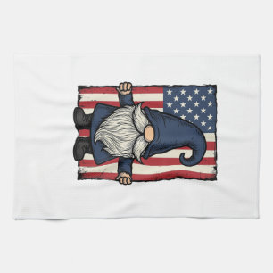 Patriotic Gnome Vintage Flag Shirt Design_1 Kitchen Towel