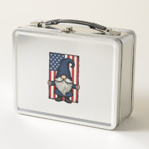 Patriotic Gnome Vintage Flag Shirt Design_1 Metal Lunch Box