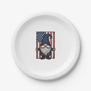 Patriotic Gnome Vintage Flag Shirt Design_1 Paper Plate