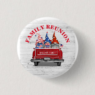 Patriotic Gnome Vintage Red Truck Family Reunion 1 Inch Round Button