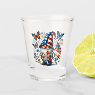 Patriotic Gnome with Fireworks America Celebration Shot Glass