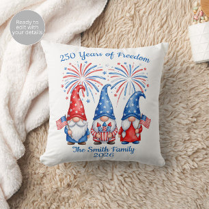 Patriotic Gnomes 250 Years of Freedom Personalized Throw Pillow