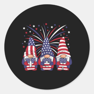 Patriotic Gnomes 4th Of July Usa Men Women Kids Classic Round Sticker