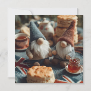 Patriotic Gnomes Enjoying British Afternoon Tea Holiday Card