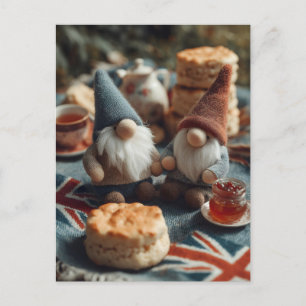 Patriotic Gnomes Enjoying British Afternoon Tea Holiday Postcard