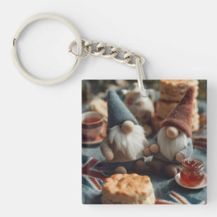 Patriotic Gnomes Enjoying British Afternoon Tea Keychain