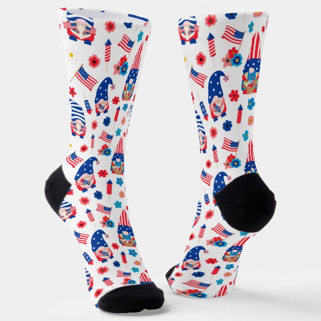 Patriotic Gnomes Independence Day Symbols Pattern Socks (Angled)